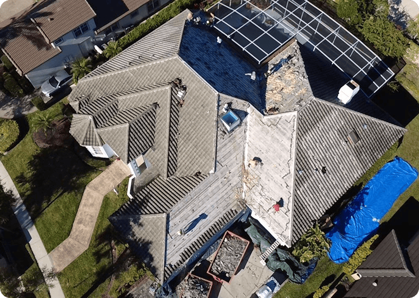 Aerial view of roof renovation