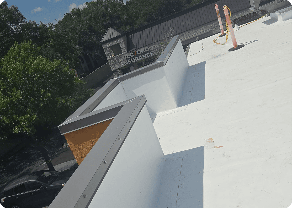 White rooftop with urban background
