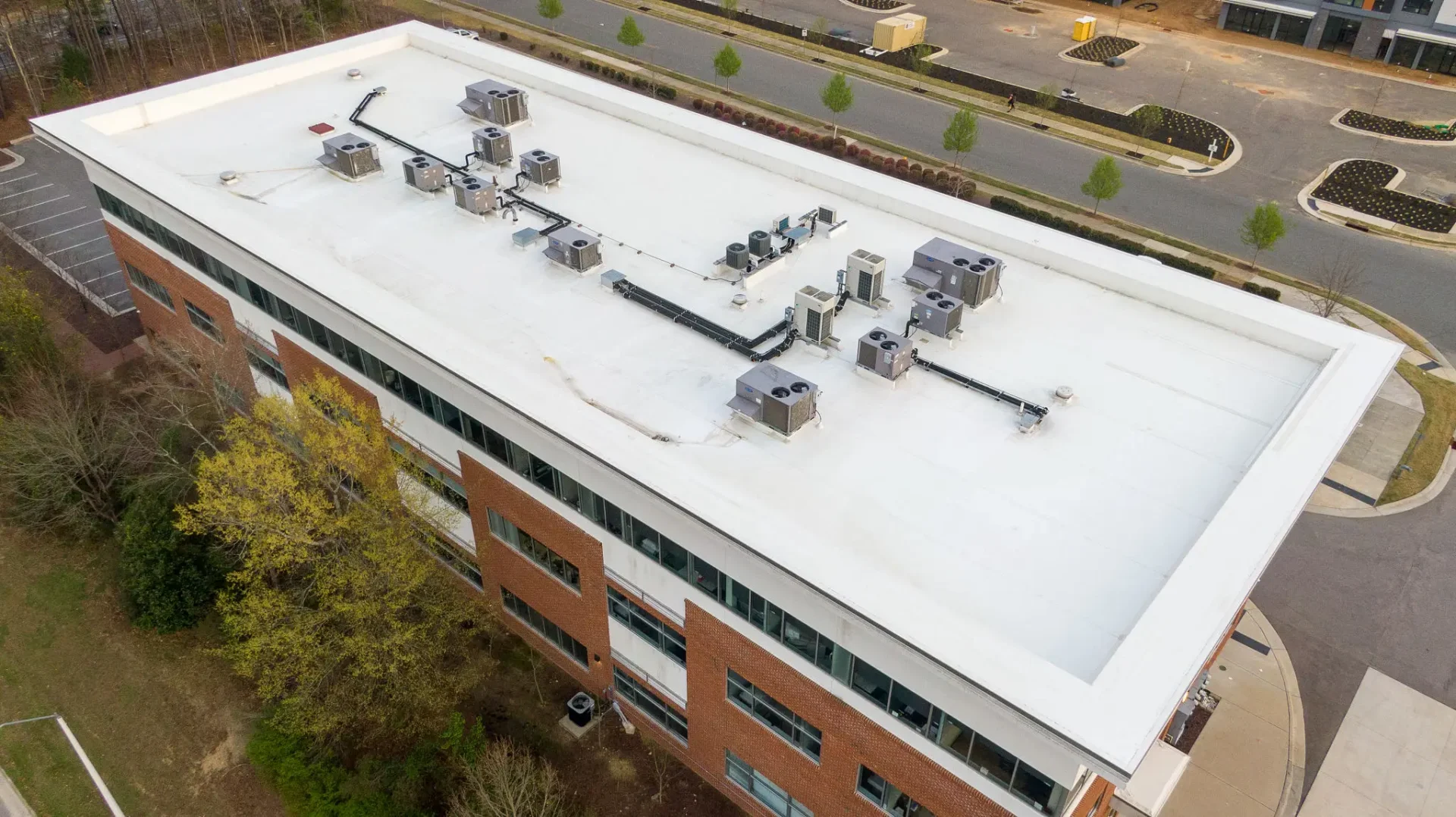 Aerial view of commercial building roof