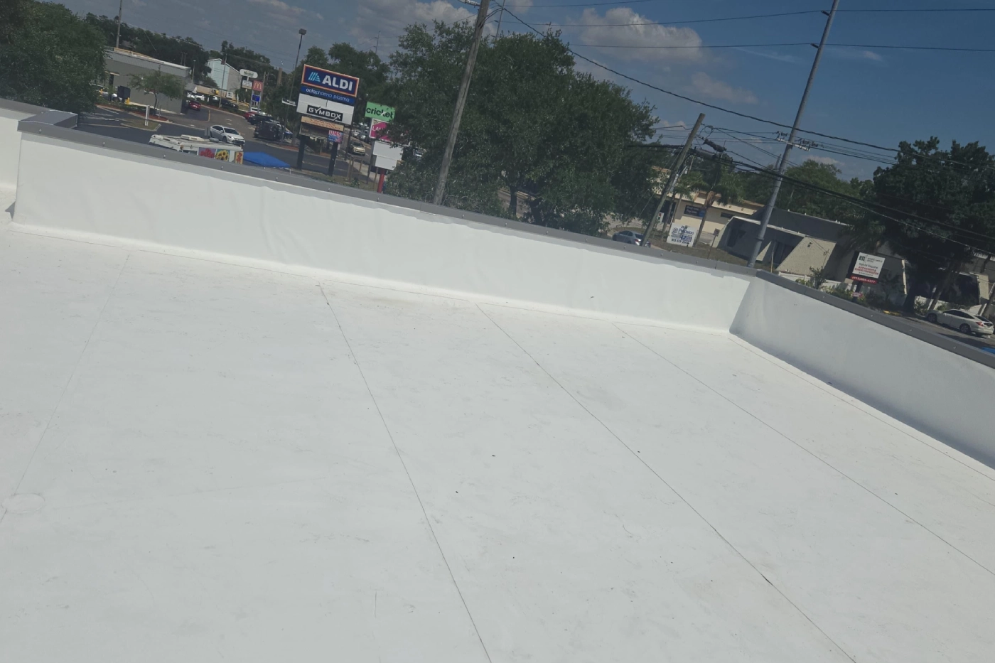 Flat rooftop under blue sky