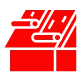 Bold red illustration featuring abstract forms
