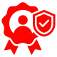 Red badge with checkmark shield