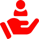 Red hand icon with person figure