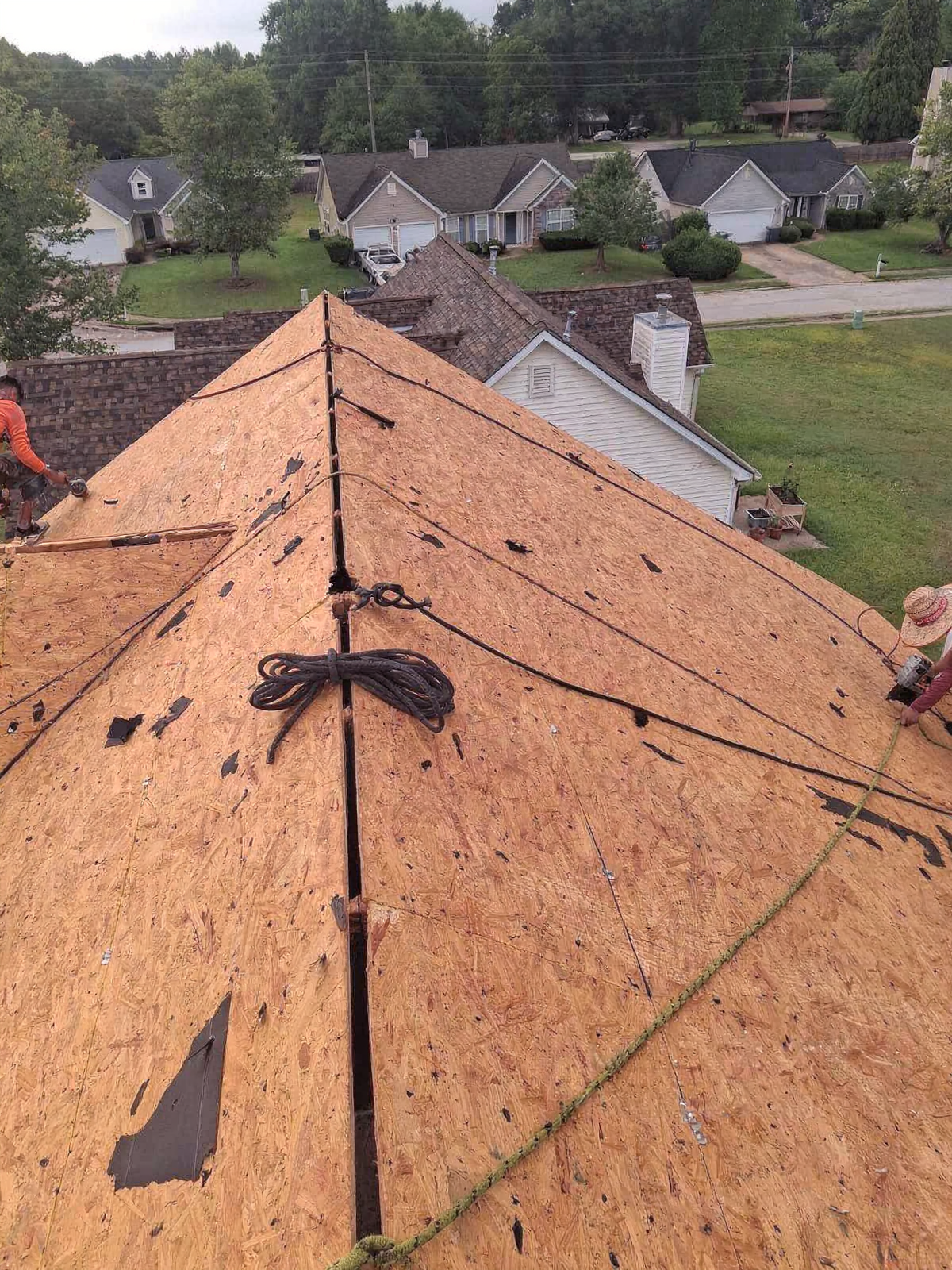 Roof under construction with wooden panels
